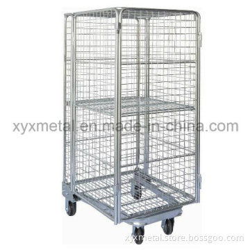 One Extral Wire Shelving 4 Sides Full Security Roll Pallet Mesh Container